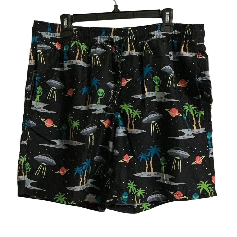 No Boundaries Mens Alien Space Novelty Print 7" Swim Trunks Sz L 36-38